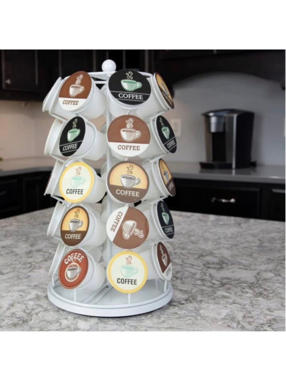 Nifty White K Cup Holder Carousel 35 Pod Rotating Coffee Organizer 13 Inch